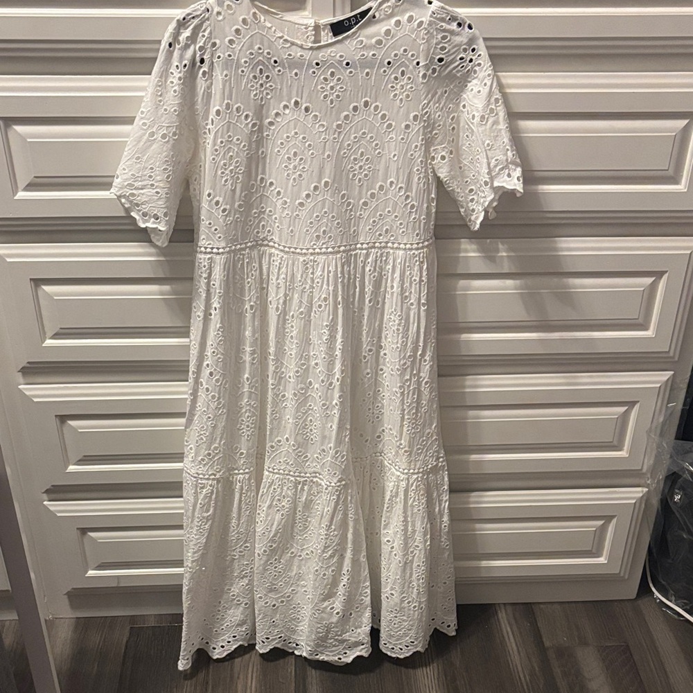 White Eyelet Tiered Maxi Dress, S